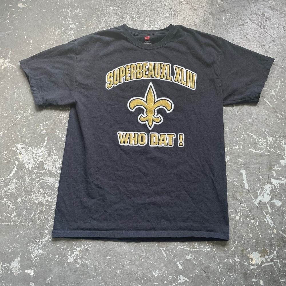 Saints SuperBeauxl XLIV Who Dat‎ Champs Superbowl T Shirt 2009 Mens Size Large